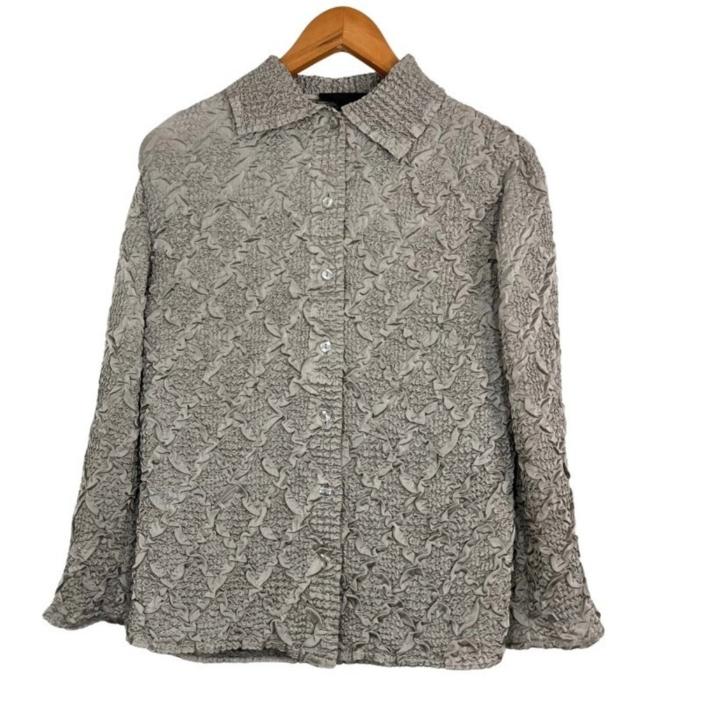 Shanghai Lou Lou Nardi Womens M Taupe Crinkle Textured Shirt‎ Artsy Avant Garde